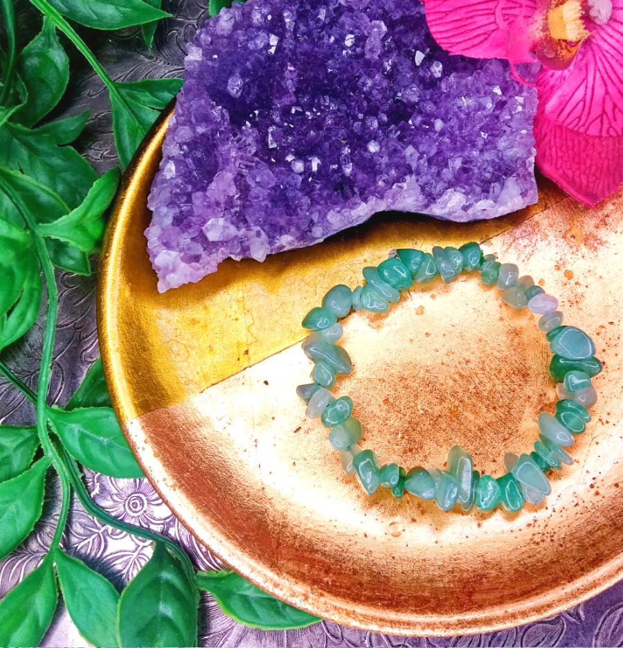 Green Aventurine Crystal Chip Bracelet For Luck
