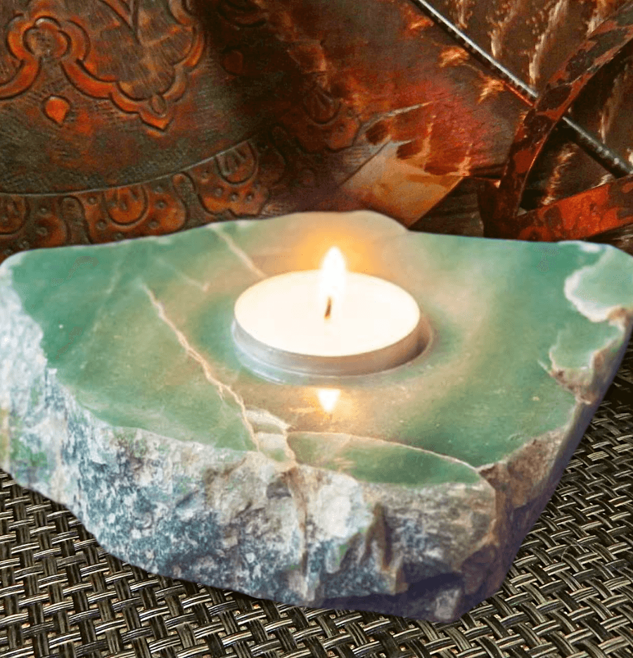 Green Quartz Crystal Candle Holder (Polished) - Spirit and Stardust