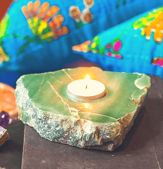 Green Quartz Crystal Candle Holder (Polished) - Spirit and Stardust