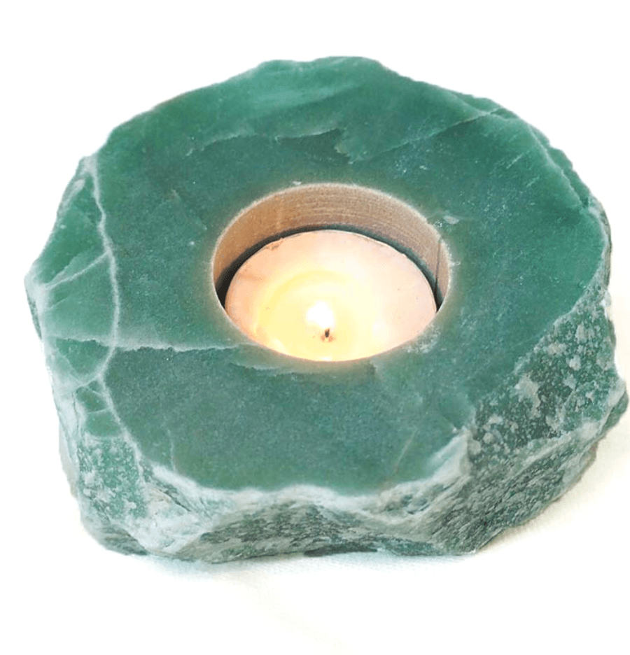 Green Quartz Crystal Candle Holder (Polished) - Spirit and Stardust