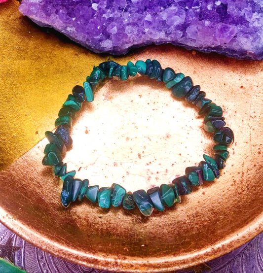 Malachite Crystal Chip Bracelet For Travel Protection