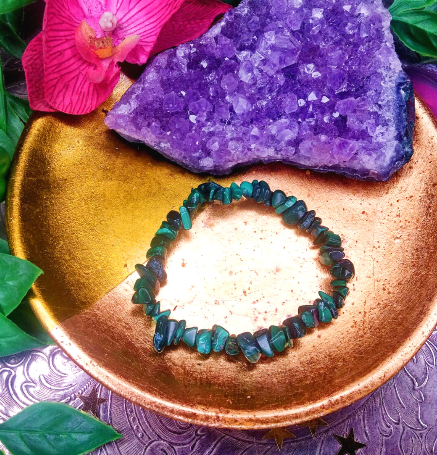 Malachite Crystal Chip Bracelet For Travel Protection