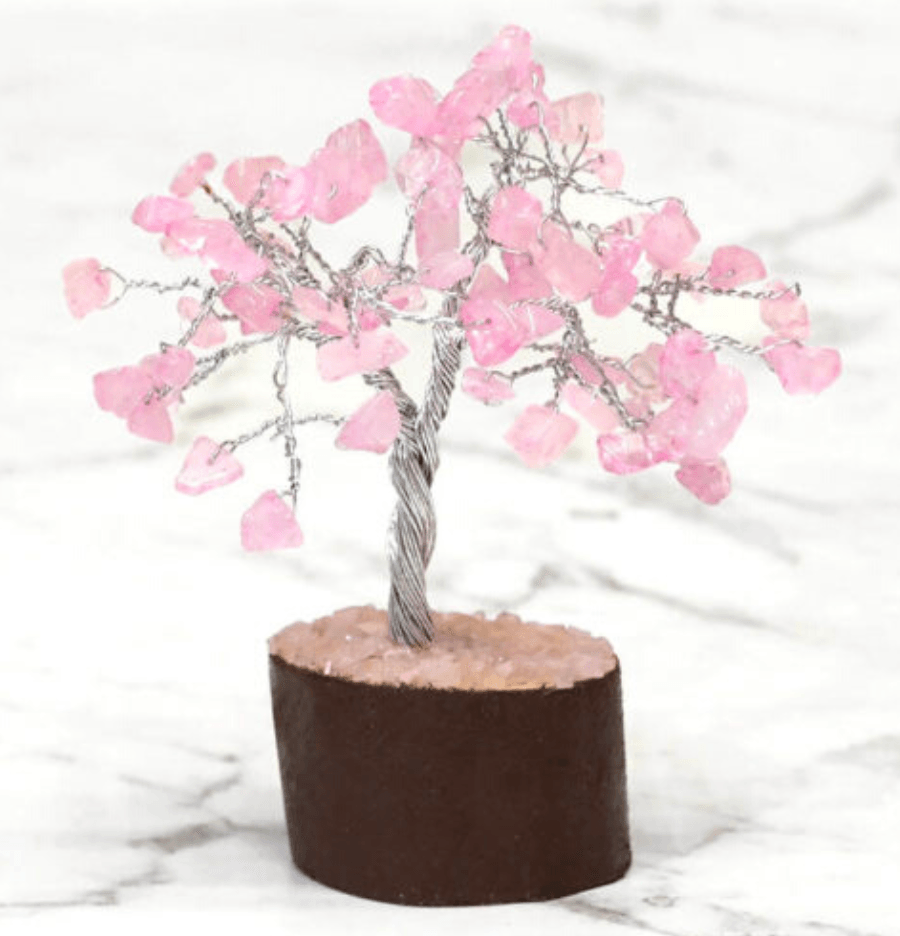 Rose Quartz Mini Gemstone Tree With Timber Base - Spirit and Stardust
