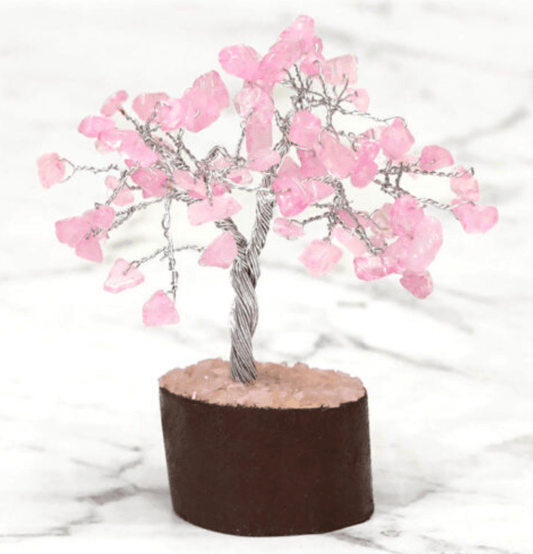 Rose Quartz Mini Gemstone Tree With Timber Base - Spirit and Stardust