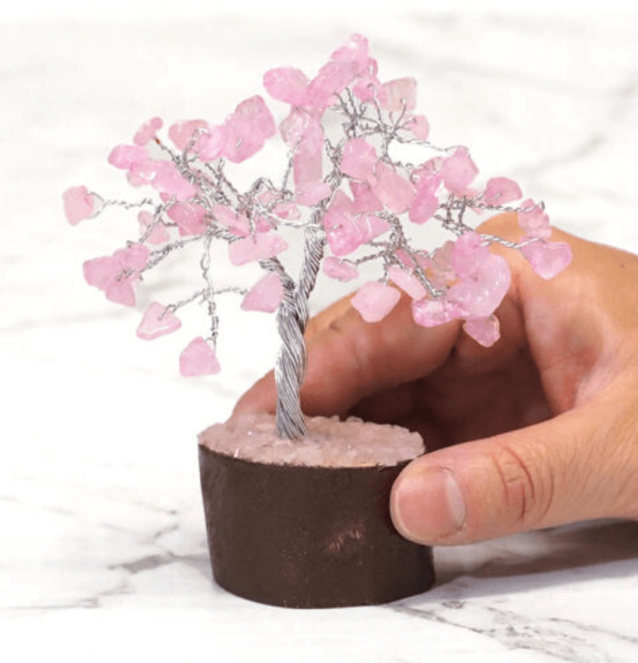 Rose Quartz Mini Gemstone Tree With Timber Base - Spirit and Stardust