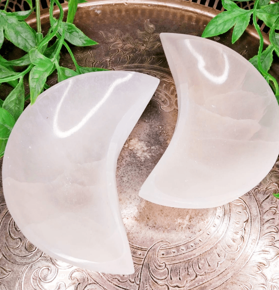 Beautifully Carved and Polished White Selenite Crescent Moon Bowl (Medium) - Spirit and Stardust