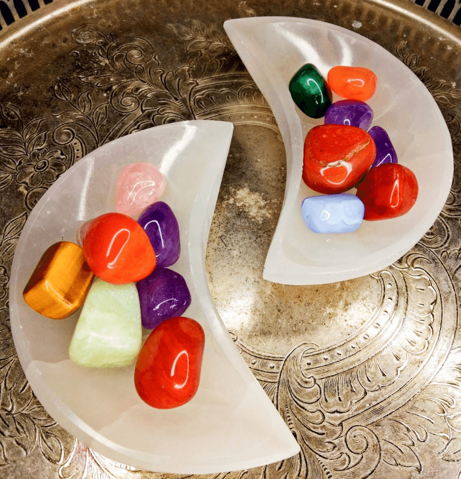 Beautifully Carved and Polished White Selenite Crescent Moon Bowl (Medium) - Spirit and Stardust