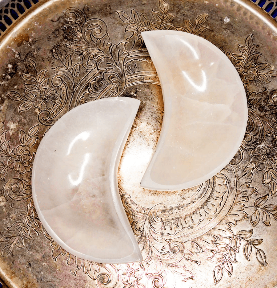 Beautifully Carved and Polished White Selenite Crescent Moon Bowl (Medium) - Spirit and Stardust