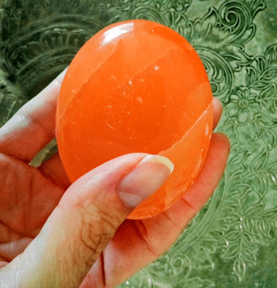 Orange Selenite Palm Stone For Recharging - Spirit and Stardust