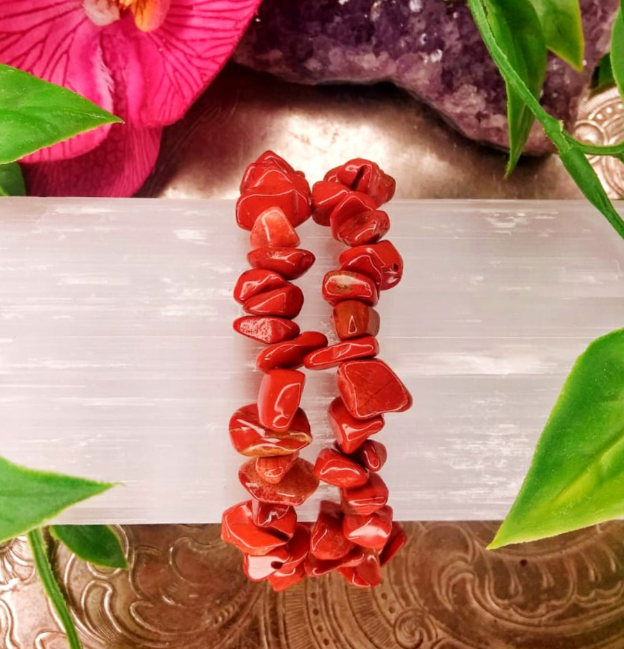 Red Jasper Crystal Chip Bracelet For Stability