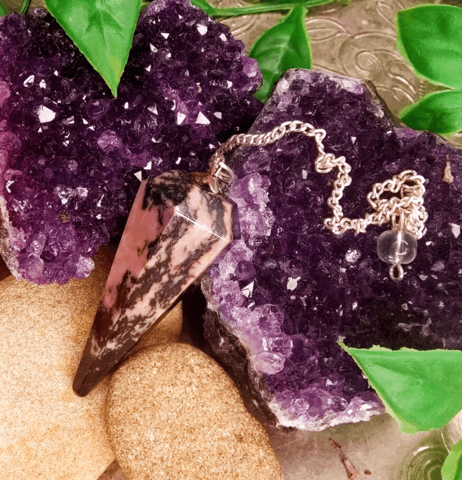 Rhodonite Crystal Hexagon Pendulum - Spirit and Stardust