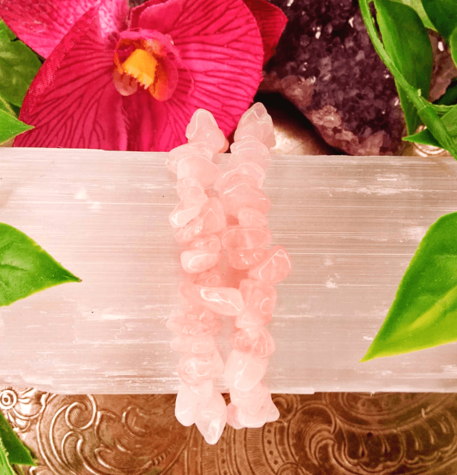 Rose Quartz Crystal Chip Bracelet For Love - Spirit and Stardust