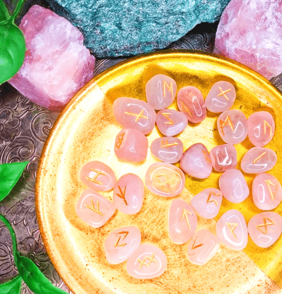 Rose Quartz Witch's Crystal Rune Set - Spirit and Stardust
