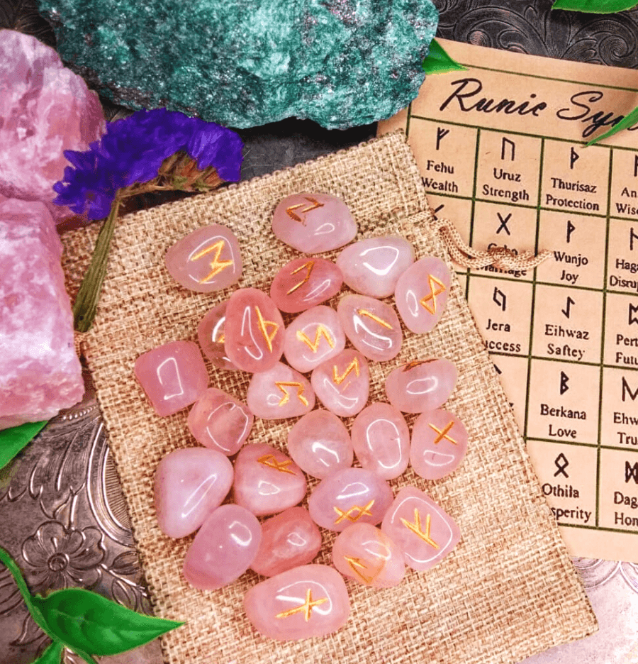 Rose Quartz Witch's Crystal Rune Set - Spirit and Stardust