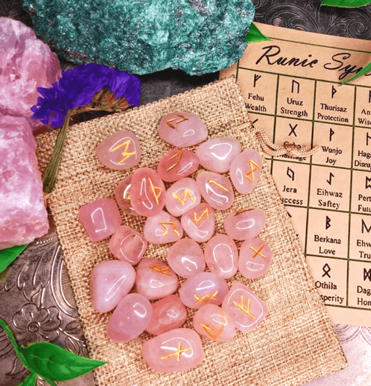 Rose Quartz Witch's Crystal Rune Set - Spirit and Stardust