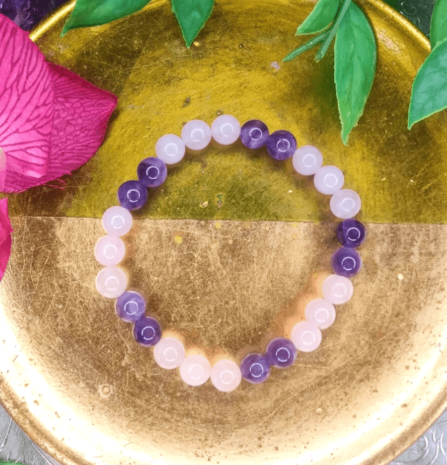 Rose Quartz and Amethyst Bracelet For Manifestation and Love - Spirit and Stardust