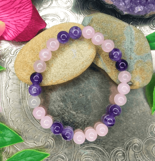Rose Quartz and Amethyst Bracelet For Manifestation and Love - Spirit and Stardust