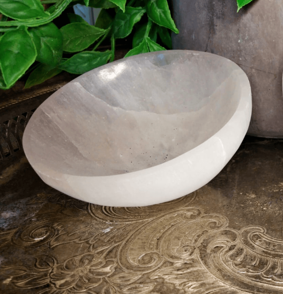 Beautifully Carved and Polished White Selenite Bowl (Medium) - Spirit and Stardust