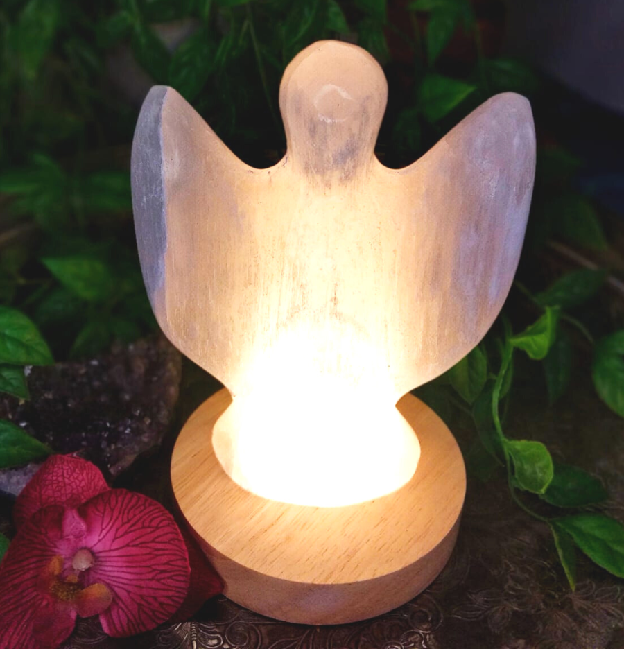 White Selenite Angel Lamp