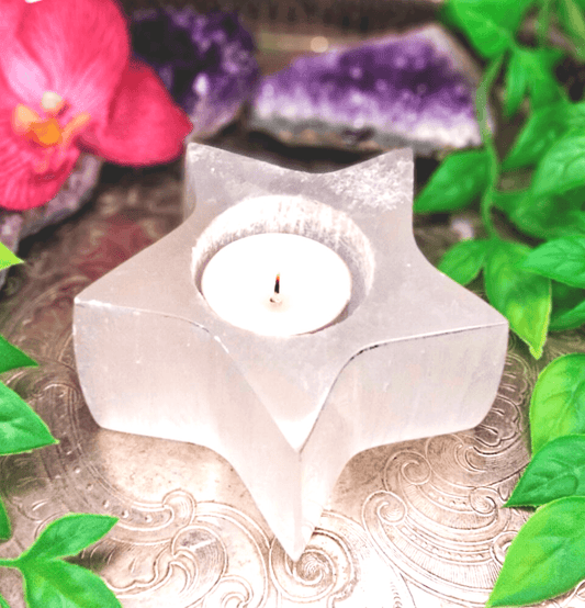 Selenite Crystal Candle Holder (Star) - Spirit and Stardust