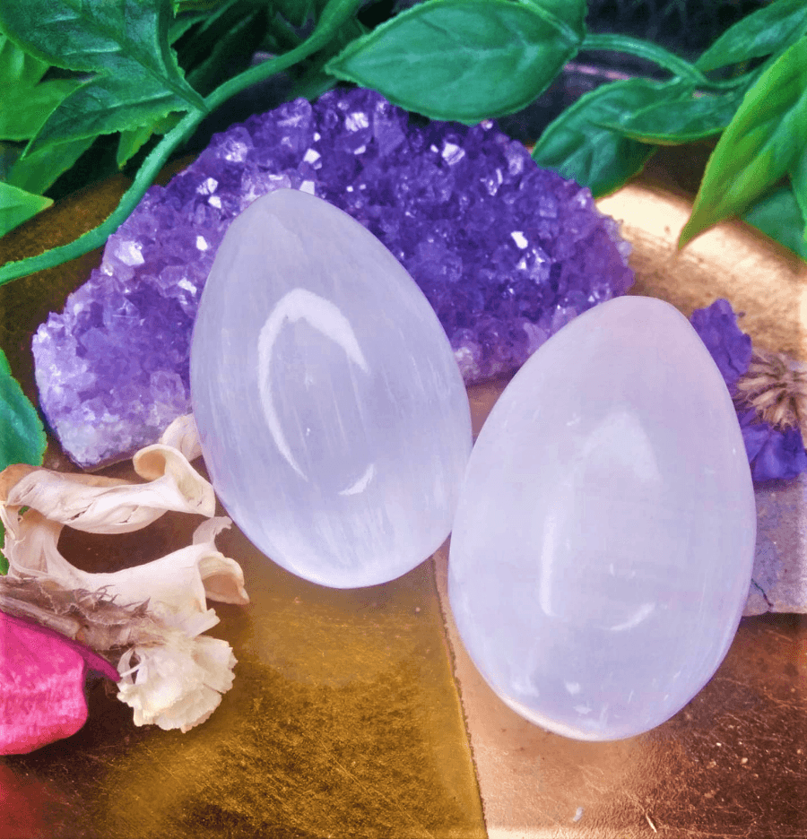 White Selenite Crystal Egg - Spirit and Stardust