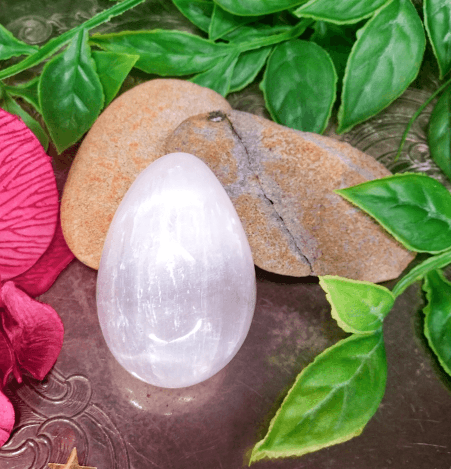 White Selenite Crystal Egg - Spirit and Stardust