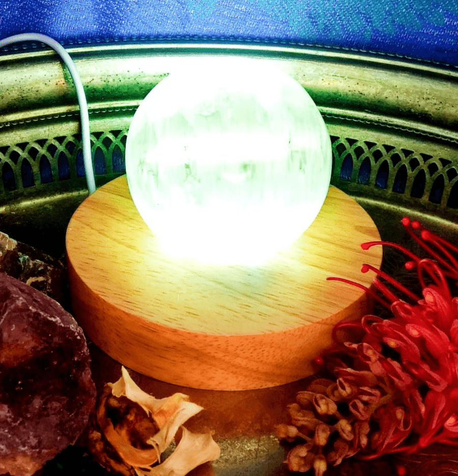 White Selenite Sphere Lamp - Spirit and Stardust