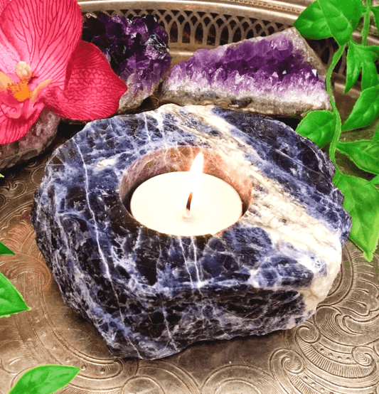 Sodalite Crystal Slab Candle Holder (Raw) - Spirit and Stardust