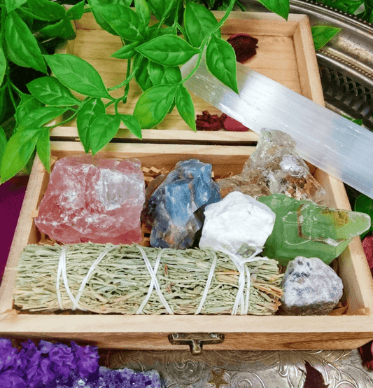 Spiritual Growth and Consciousness Development Raw Crystal Healing Set in Gift Box - Spirit and Stardust
