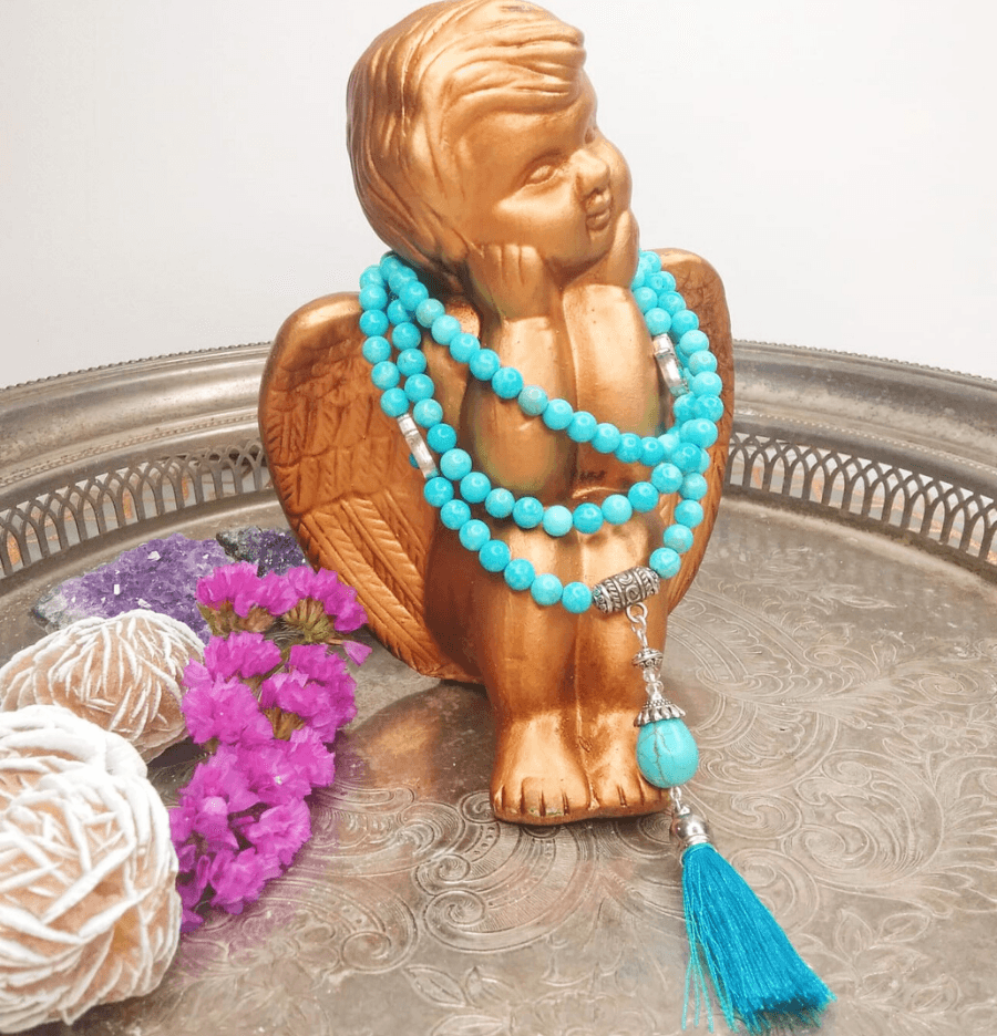Turquoise Crystal Mala Bead Necklace - Spirit and Stardust