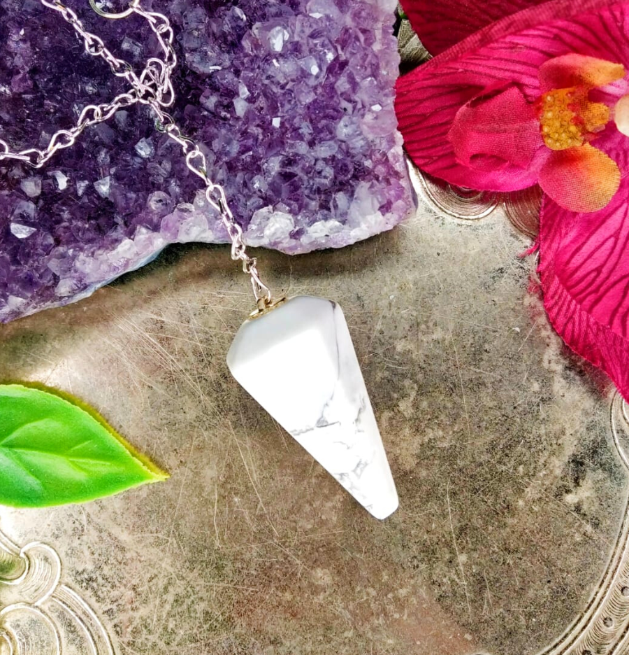 White Howlite Crystal Hexagon Pendulum - Spirit and Stardust