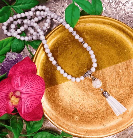 White Howlite Mala Bead Necklace - Spirit and Stardust