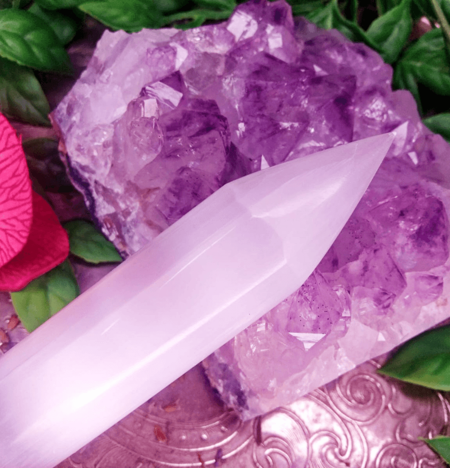 Large Polished White Selenite Crystal Pencil Wand - Spirit and Stardust