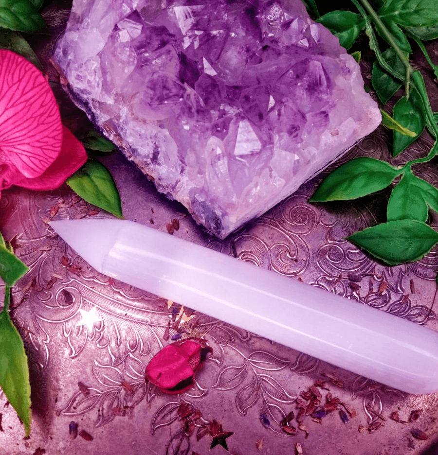 Large Polished White Selenite Crystal Pencil Wand - Spirit and Stardust