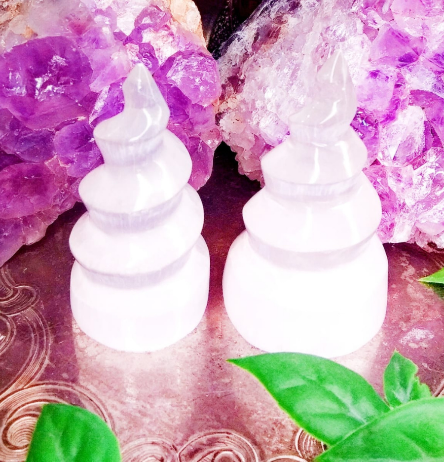 White Selenite Spiral Tower