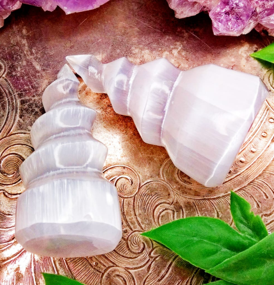 White Selenite Spiral Tower